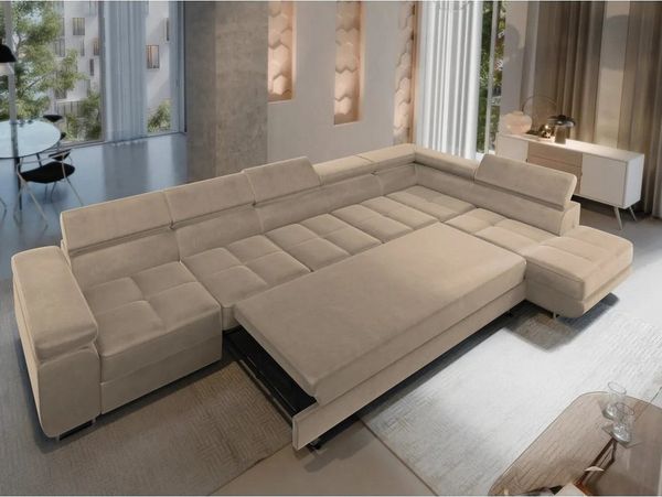 Muffo Ecksofa WILD XXL, mit Bettkasten, Hohe Metallfüße, verstellbare Kopfstützen, Liegefläche 125x240