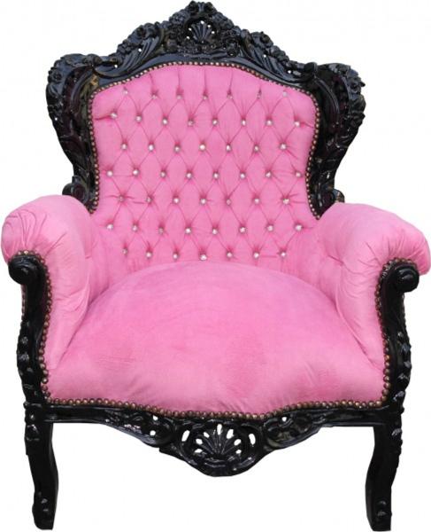 Casa Padrino Barock Sessel "King" Rosa/Schwarz mit Bling Bling Glitzersteinen - Limited Edition