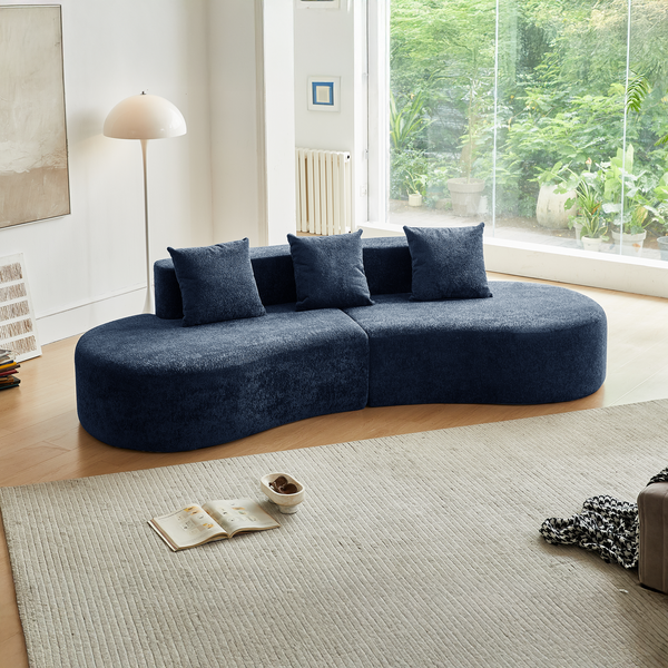 Flieks 3-Sitzer Sofa, Modulares gebogene Sofa mit 3 Kissen, Samt, Blau
