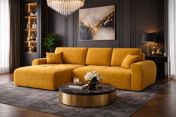 Kaiser Möbel Ecksofa mit Schlaffunktion und Bettkasten Ivo L aus Veloursstoff Salvador, Ecksofa mit Schlaffunktion, ausziehbar,mit Schlaffunktion,integrierter Stauraum