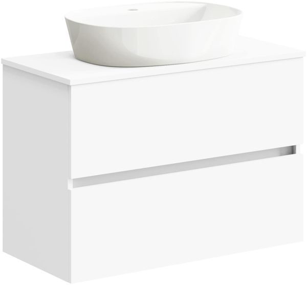 Baikal Badezimmerschrank Onyx, 2 Schubladen, hängend, mit Keramikwaschbecken, montiertes Möbelstück, Melamin 16, F39 + Top + Waschbecken 80 cm, Weiß