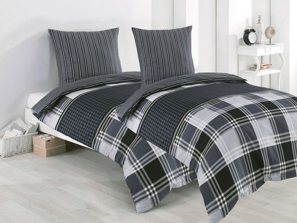 Visaggio Bettwäsche 100% Baumwolle Bettbezug Set in 6 Größen, 4 teilig, Wendebettwäsche mit Reißverschluss, anthrazit grau gestreift