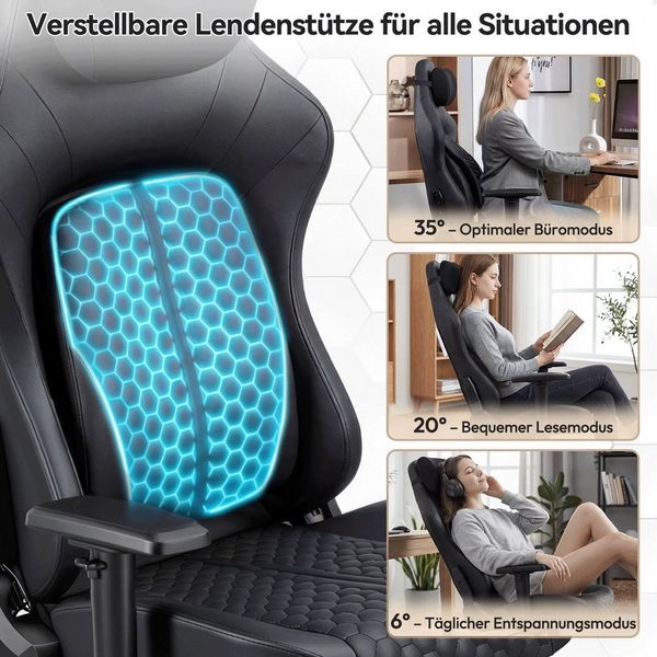 HOMALL Gaming-Stuhl gaming stuhl,mit verstellbarer Lendenstütze 6°-35°, 2D-Armlehnen,Rückenlehne 90°-135° verstellbar,150kg Belastbarkeit