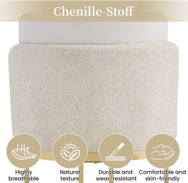 Merax Esszimmerstühle, (Set, 2 St), 2er Set Polsterstühle bequem und atmungsaktiv, goldfarben galvanisierte Stuhlbeine, Chenille-Stoff, Beige + Gold Bild 6