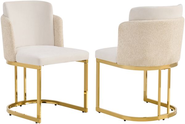 Merax Esszimmerstühle, (Set, 2 St), 2er Set Polsterstühle bequem und atmungsaktiv, goldfarben galvanisierte Stuhlbeine, Chenille-Stoff, Beige + Gold