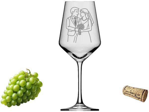 eXODA Weinglas Hochzeit mit Brautpaar-Motiv - spülmaschinenfeste Gravur, 1-tlg, Glas, Atemberaubende Darstellung