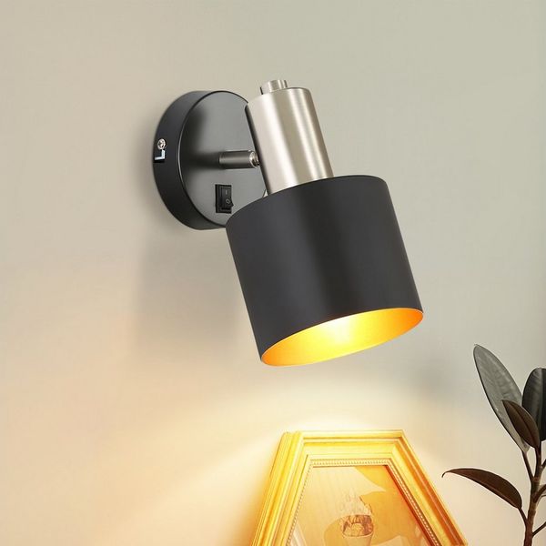 Nettlife Wandleuchte Innen Wandstrahler Vintage Schwarz 330° Schwenkbar E27 Kleine Metall, Schwenkbar, LED wechselbar, Retro Strahler für flur Bett Küche