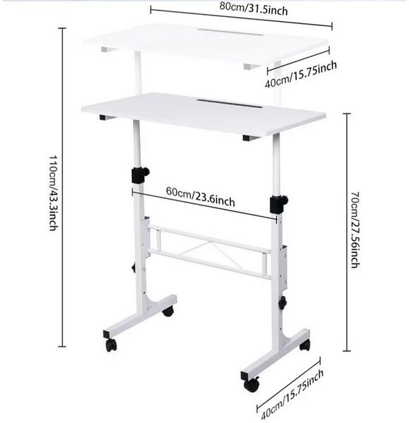 GarveeMore Schreibtisch Mobile Stehende Schreibtisch, justierbare Höhe mit Rädern, 32Inches