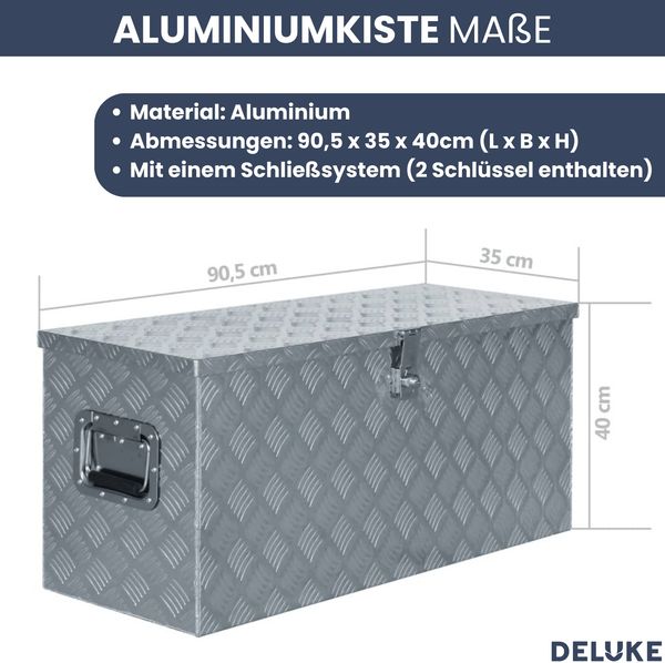 Aluminiumbox mit Deckel - Abschließbar | Alubox Deichselbox Alu Anhängerbox Werkzeugkiste Metall Transportbox Metallkiste, 90,5x35x40cm Silber Bild 3