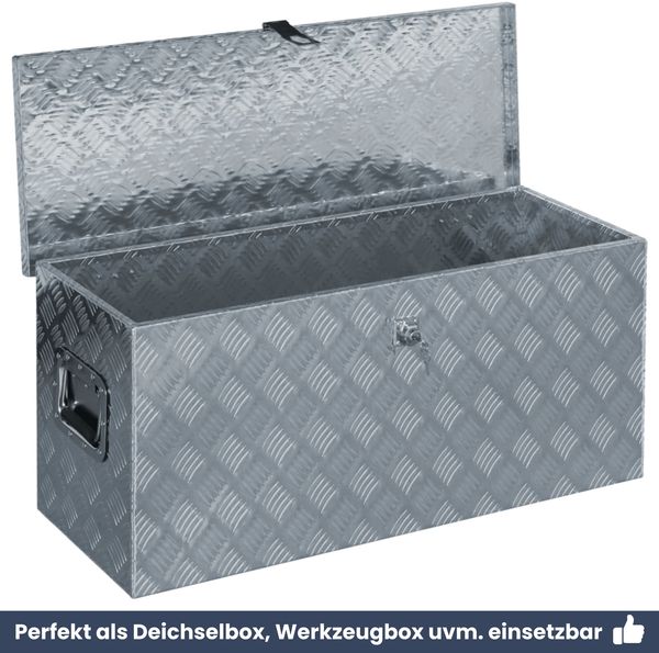 Aluminiumbox mit Deckel - Abschließbar | Alubox Deichselbox Alu Anhängerbox Werkzeugkiste Metall Transportbox Metallkiste, 90,5x35x40cm Silber Bild 6