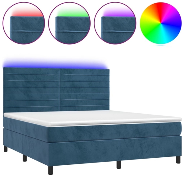 vidaXL Boxspringbett mit Matratze & LED Dunkelblau 180x200 cm Samt 3136201