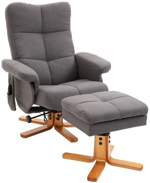 HOMCOM Massagesessel mit Fußhocker Relaxsessel Fernsehsessel TV Sessel 145°-Neigung Polyester Dunkelgrau 80 x 86 x 99 cm