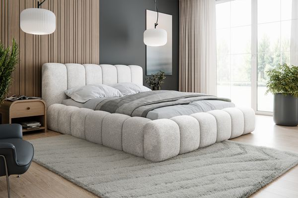 MEBLINI Polsterbett 140x200 mit Lattenrost - Weiß Milch Boucle ohne Matratze - SOFINA - Bubble Bett - Cloud - Marshmallow Bed - Kopfteil Bett mit Stauraum - Betten