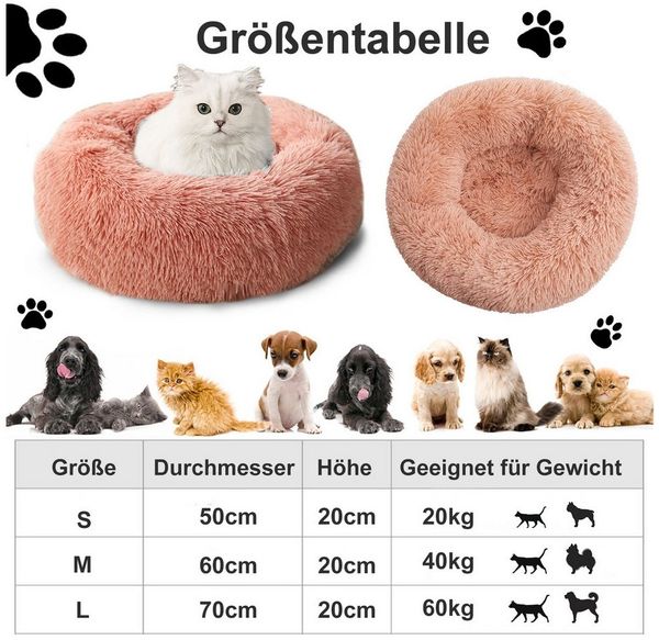CALIYO Tierbett Tierbetten, Katzenbett waschbar Flauschiges Hundebett 50/60/70/100 cm, für Katzen und kleine Hunde, plüsch Katzenkissen rund