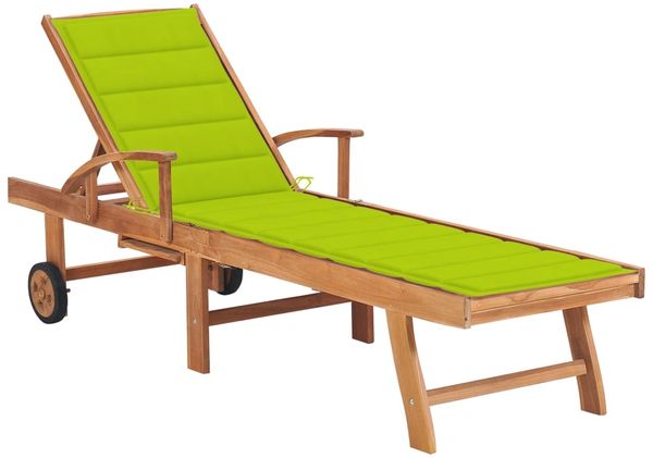 Sonnenliege, Gartenliege mit Auflage Hellgrün Massivholz Teak