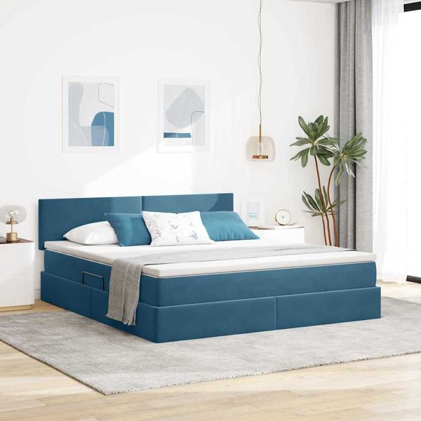 vidaXL Bett mit Stauraum und LED mit LED Dunkelblau 180 x 200 cm Samt 3371353