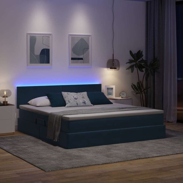 vidaXL Bett mit LED-Lichtleisten Dunkelblau 180 x 200 cm Samt 3371353 Bild 4