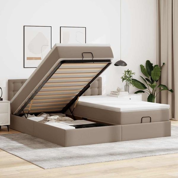 vidaXL Ottoman-Bett mit Matratzen LEDs Cappuccino 180x200cm Kunstleder 3312809