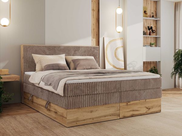 MKS MÖBEL Boxspringbett WOOD CLASSIC KING (Packung, Set, Topper T25/Visco, hohe Kopfteil, Multipocket-Matratze), Polsterbett, zwei Bettkästen, Möbelplattenelementen