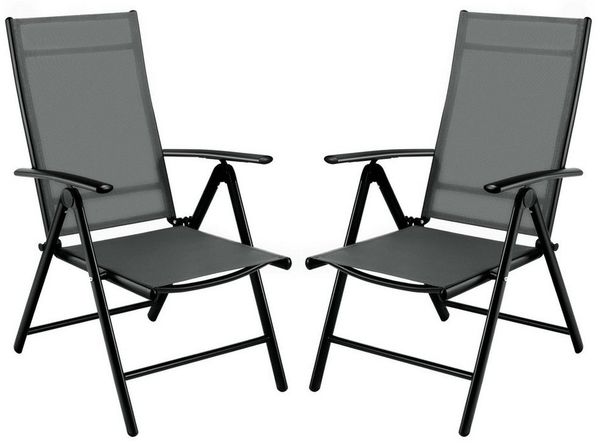 TLGREEN Gartenstuhl Hochlehner, 2er Set Balkonstuhl, Esszimmerstuhl, Campingstühle, klappbar, 7-Fach verstellbare, wetterfest, aus Aluminium, Bis 120kg