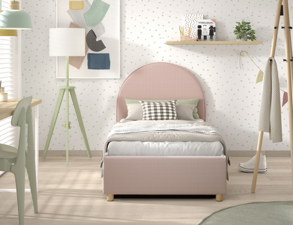 MOON Polsterbett 90 x 200 cm mit Bettkasten, inkl Lattenrost, Bezug trendiger Boucle Stoff in Rosa