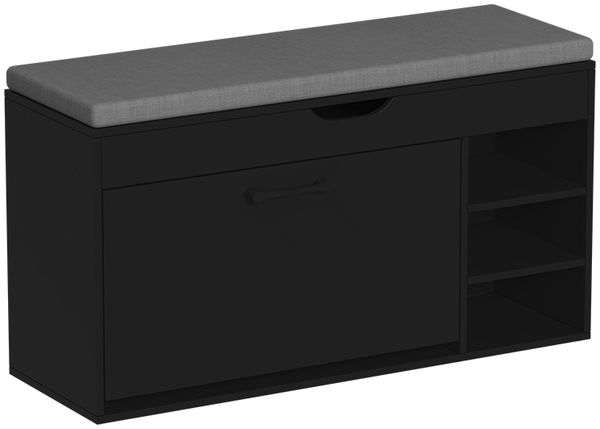 Schuhbank Solino Schwarz/Grau 90 x 50 cm mit Sitzfläche Vicco