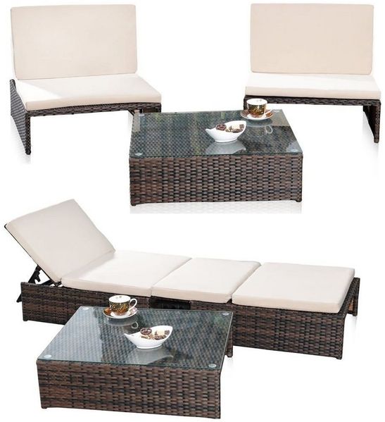 Melko Gartenlounge-Set Gartenset Lounge aus Polyrattan ver. Farben Sitzgruppe 2 Sessel Tisch, (Stück), Wasserabweisend