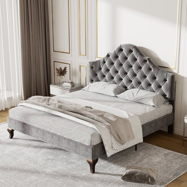 Flieks Polsterbett, Samt Einzelbett mit höhenverstellbarem Kopfteil 90x200cm