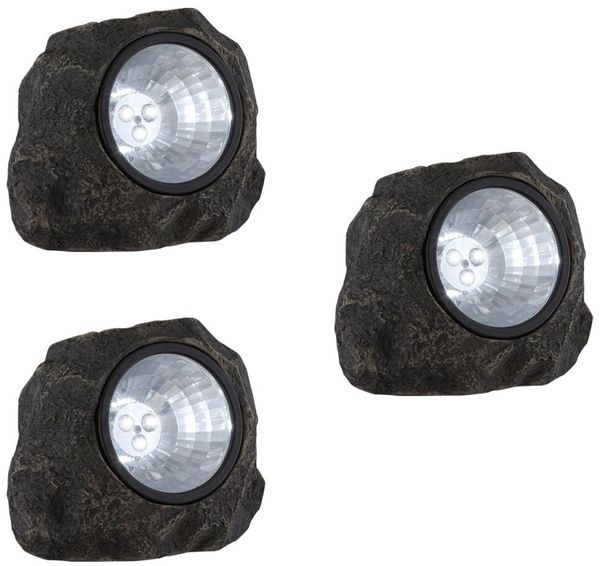 3er Set LED Solarleuchten im Steindesign mit IP44 Schutzart