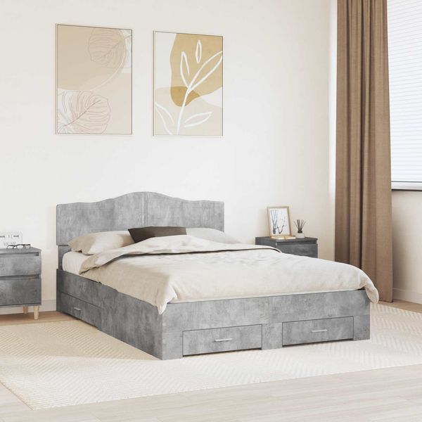vidaXL Bettrahmen mit Kopfteil Beton Grau 160 x 200 cm Holzwerkstoff 3413171