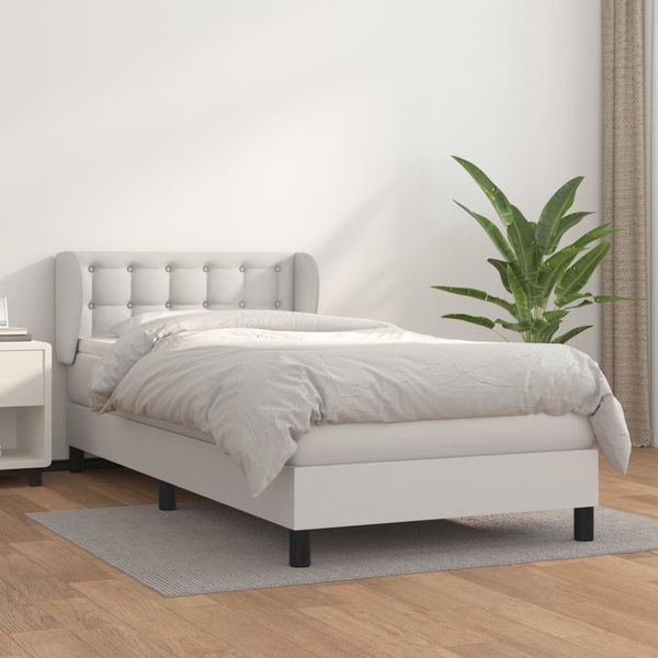 vidaXL Boxspringbett mit Matratze Weiß 90x190 cm Kunstleder 3127284