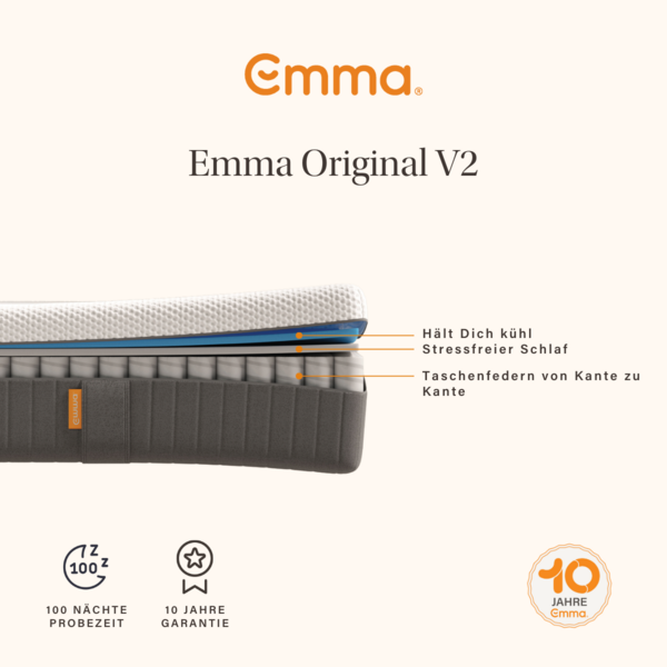 Emma 'Original v2' Taschenfederkernmatratze, 80x200 cm, 85 % Polyester / 15 % Polypropylen, Weiß Bild 4