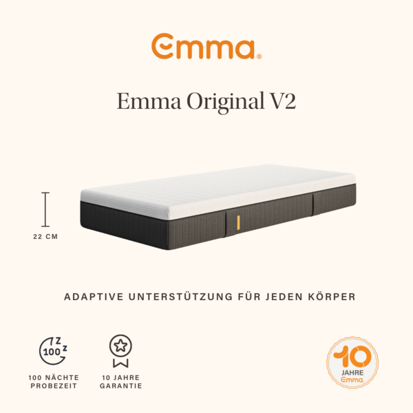 Emma 'Original v2' Taschenfederkernmatratze, 80x200 cm, 85 % Polyester / 15 % Polypropylen, Weiß Bild 2