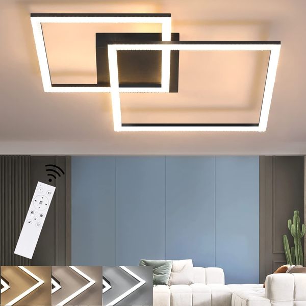 ZMH Deckenlampe LED Deckenleuchte Wohnzimmer - Wohnzimmerlampe Dimmbar Küchenlampe 54W Schwarz Schlafzimmerlampe Modern Design Quadraten Deckenbeleuchtung mit Fernbedienung für Schlafzimmer Küche
