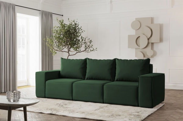 Sofa Designersofa ESTELLE 3-Sitzer in Stoff Opera Velvet Dunkelgrün