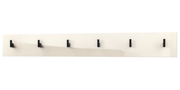 Vladon Garderobenpaneel Linea V1 (Wandgarderobe, mit 6 Kleiderhaken), Creme Hochglanz (110,5 x 14,5 x 3,5 cm)