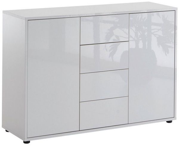 BMG Möbel Kommode Kommode »Mailand 11« in weiß/ weiß Hochglanz lackiert, Schubladenkommo, grifflos mit push-to-open Funktion, 106 cm breit