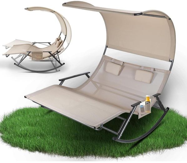 Doppelliege Outdoor Schaukelliege bis 250kg Sonnendach beige