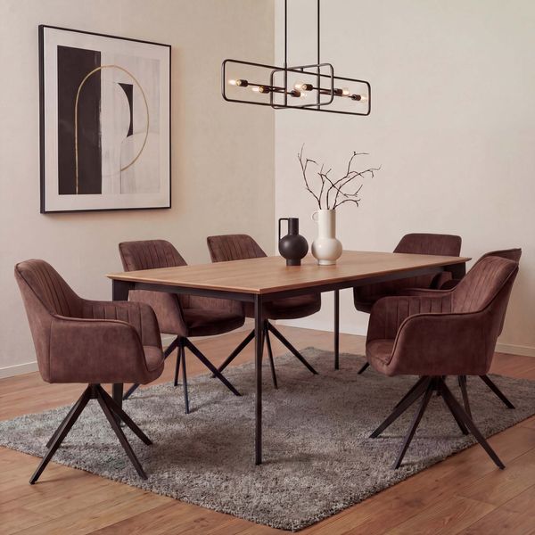 6er-Set Esszimmerstuhl HWC-L79, Küchenstuhl Armlehne drehbar Auto-Return Samt 440g/m² ~ Wildleder-Optik terrakotta-braun