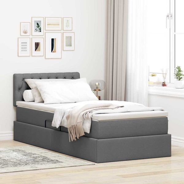 vidaXL Bett mit Stauraum und LED mit LED Dunkelgrau 90 x 190 cm Stoff 3371176