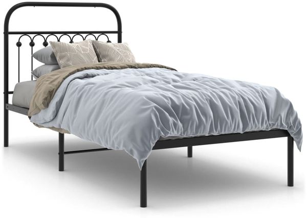 Einzelbettgestell Design für Erwachsene mit Kopfteil Metall Schwarz 90x200 cm d2828e