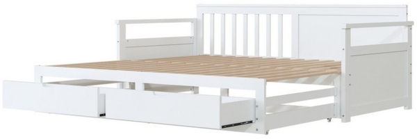 MODFU Schlafsofa Multifunktionales Zwei-in-Eins-Tagesbett, mit Kiefernbett, Schubladen und Ausziehbett 90 x 190 cm/180 x190 cm, ohne Matratze Bild 3