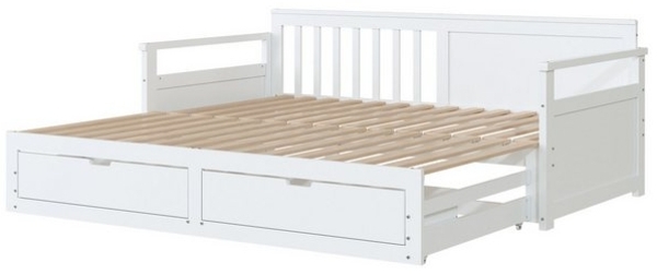 MODFU Schlafsofa Multifunktionales Zwei-in-Eins-Tagesbett, mit Kiefernbett, Schubladen und Ausziehbett 90 x 190 cm/180 x190 cm, ohne Matratze Bild 4