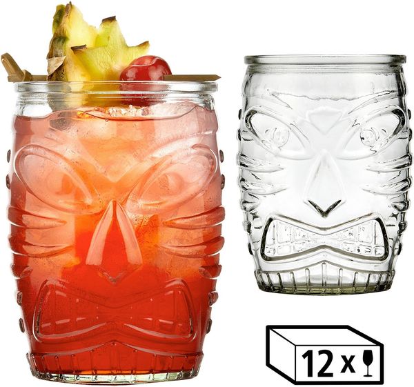LIBBEY Cocktailglas Libbey Trinkglas, 12er Set -TIKI- von polynesischer Kunst inspiriert, 12-tlg, Glas, 473 ml, hochwertig verarbeitet, im charakteristischen Design