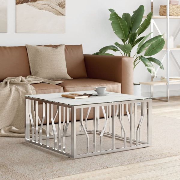 vidaXL Couchtisch Silbern 80x80x40 cm Edelstahl und Glas 350059
