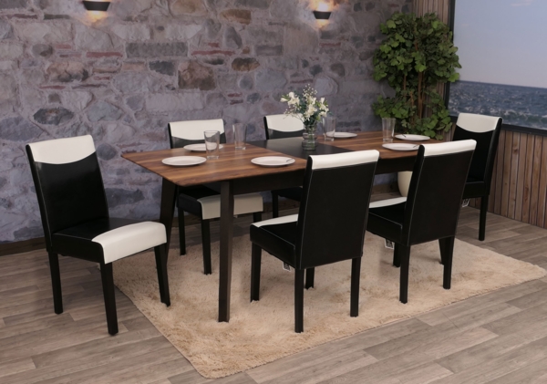 6er-Set Esszimmerstuhl Stuhl Küchenstuhl Littau ~ Kunstleder, schwarz-weiß, dunkle Beine