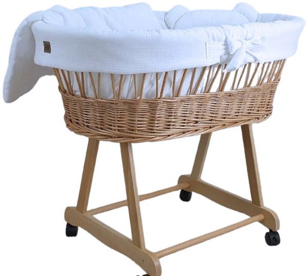 Babymajawelt Babybettwäsche MUSSELIN Ersatz Bett Set (NUR Stoff Ausstattung) ohne Stubenwagen, Musselin, 4 teilig, Made in EU, Besonders weich, Reine Baumwolle, Ohne Himmel
