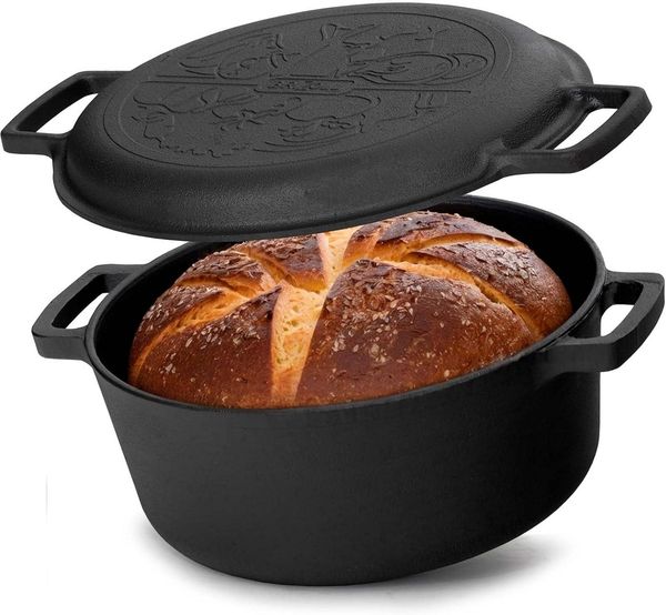 BIG-PAN Kochtopf Ø28cm Brotbacken Gusseisen Topf Deckel-Bratpfanne, Gusseisen