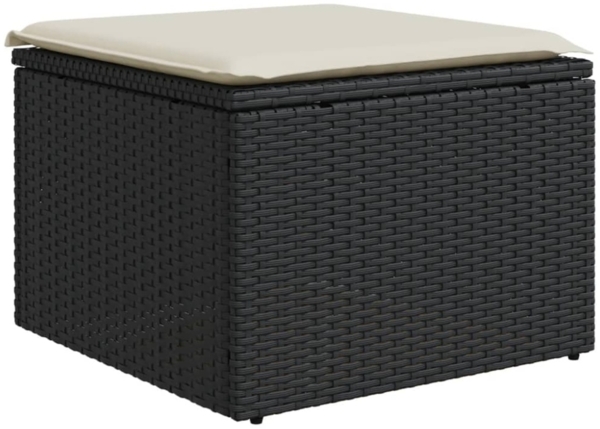 vidaXL Gartenhocker mit Kissen Schwarz 55x55x37 cm Poly Rattan 366001