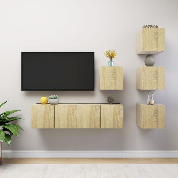 vidaXL 6-tlg. TV-Schrank-Set Sonoma-Eiche Spanplatte [3079035]